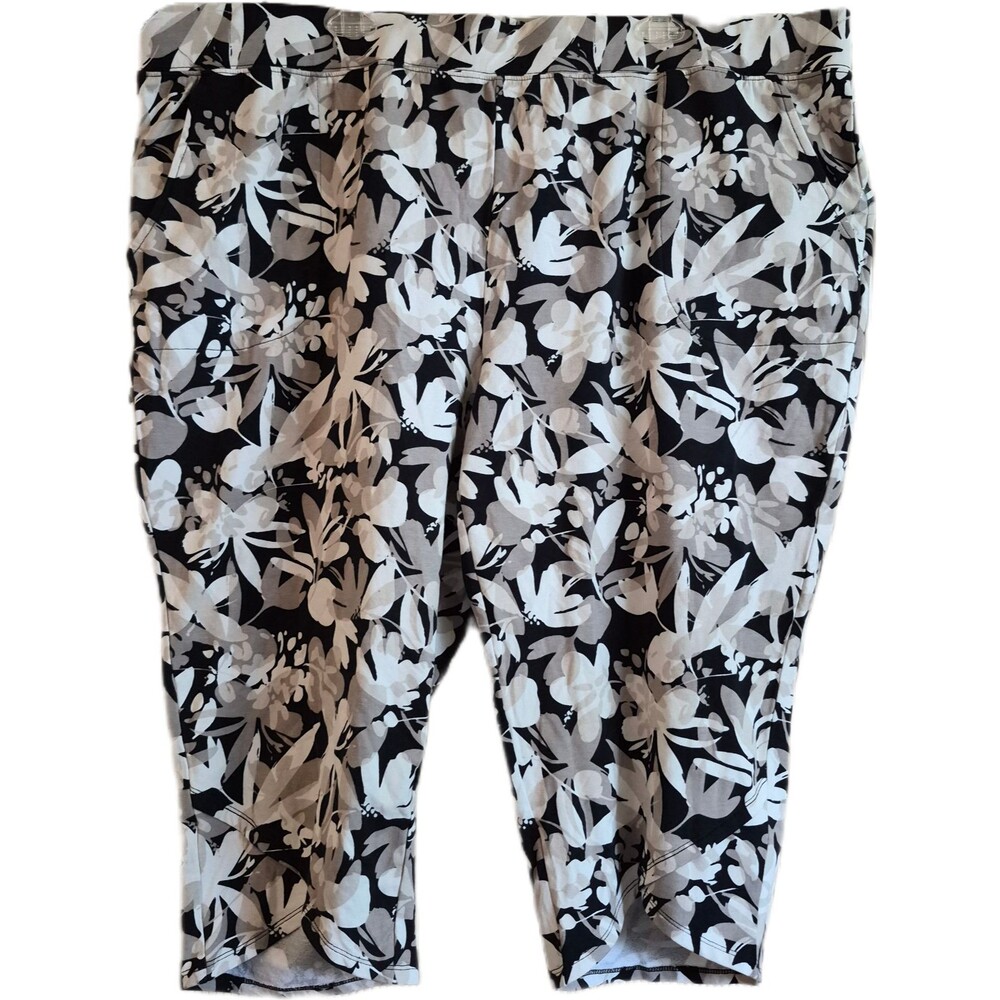 D & Co Active Women's Leggings Size 3X Black Floral Capris Stretch Yoga Pilates